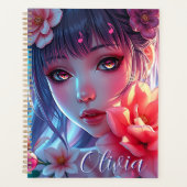 Beautiful Anime Girl Glitchcore Floral プランナー手帳 (正面)