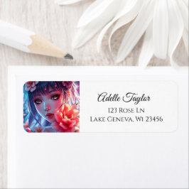 Beautiful Anime Girl Glitchcore Floral ラベル