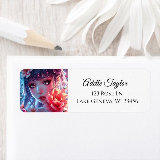 Beautiful Anime Girl Glitchcore Floral ラベル (インサイチュ)