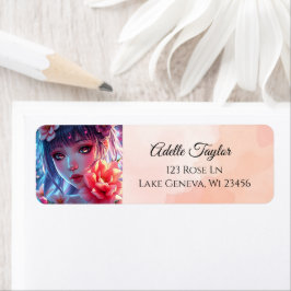 Beautiful Anime Girl Glitchcore Floral ラベル