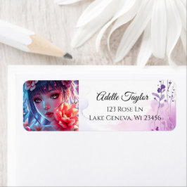 Beautiful Anime Girl Glitchcore Floral ラベル