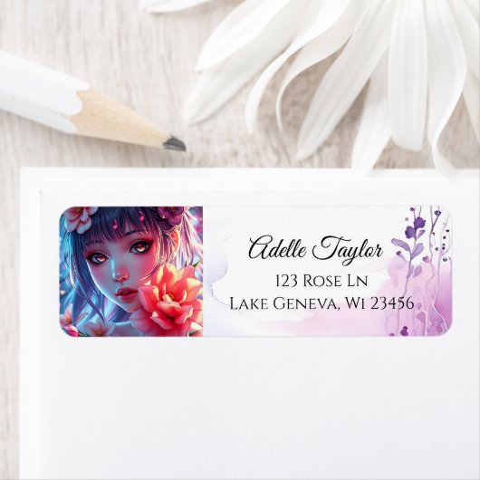 Beautiful Anime Girl Glitchcore Floral ラベル (インサイチュ)