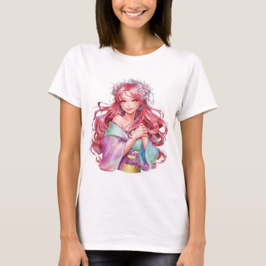 beautiful anime girl sticker tシャツ (正面)