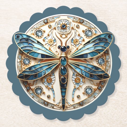 Beautiful Art Deco Stained Glass Dragonfly   ペーパーコースター (正面)