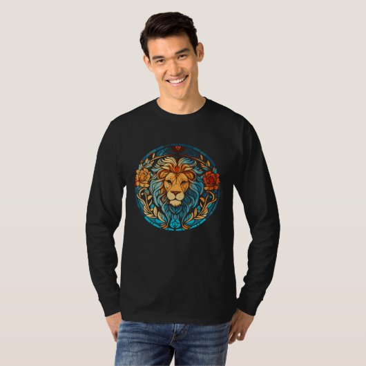 Beautiful Artistic Stained Glass Style Lion Tシャツ (正面フル)