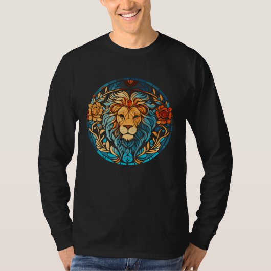 Beautiful Artistic Stained Glass Style Lion Tシャツ (正面)