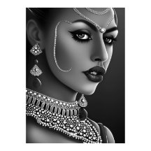 Beautiful Asian Indian woman Black White pearl 
