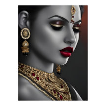 Beautiful Asian Indian woman Black White Red lips