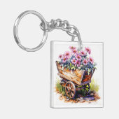 Beautiful Aster Flowers In A Wheel Barrel キーホルダー (正面左)