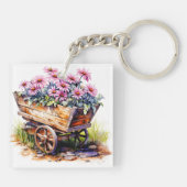 Beautiful Aster Flowers In A Wheel Barrel キーホルダー (裏面)