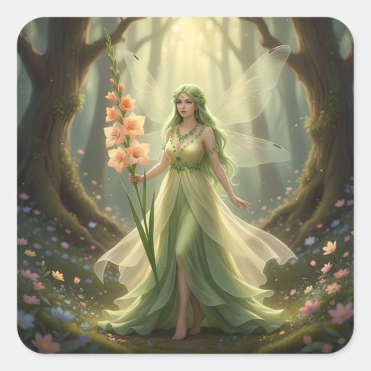 Beautiful August Peridot Fairy スクエアシール (正面)