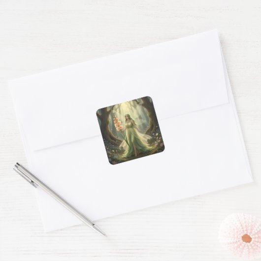 Beautiful August Peridot Fairy スクエアシール (封筒)