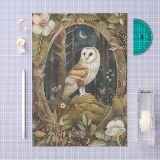 Beautiful Barn Owl Framed by the Forest 薄葉紙 (クラフト)