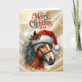 Beautiful Bay Horse in Santa Hat シーズンカード