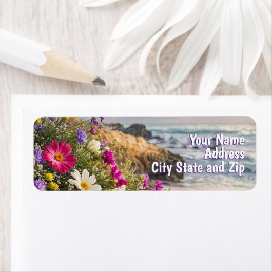 Beautiful Beach and Flowers Return Address ラベル (インサイチュ)