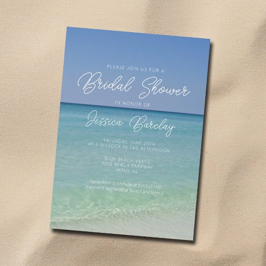 Beautiful Beach Photography Seaside Bridal Shower 招待状