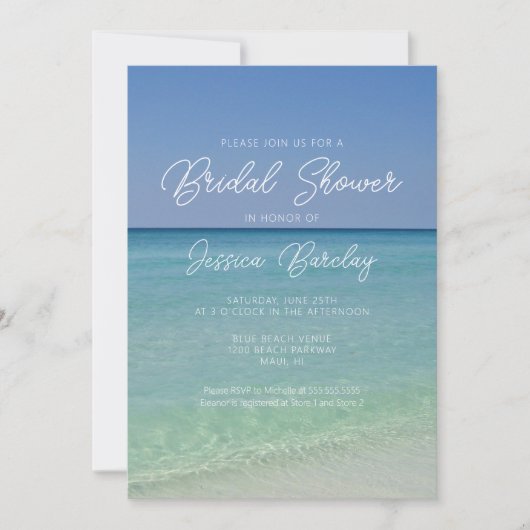 Beautiful Beach Photography Seaside Bridal Shower 招待状 (正面)