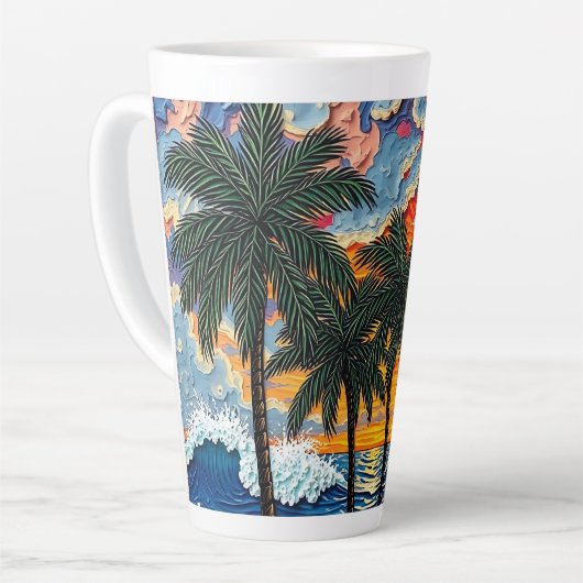 Beautiful Beach Scene with Palm Trees   カフェラテマグ (左アングル)