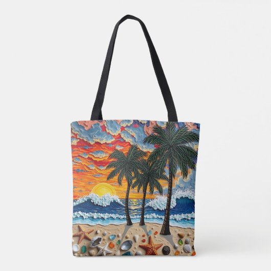 Beautiful Beach Scene with Palm Trees   トートバッグ (裏面)
