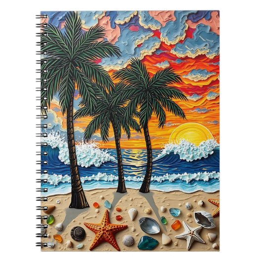 Beautiful Beach Scene with Palm Trees ノートブック (正面)