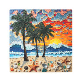 Beautiful Beach Scene with Palm Trees メタルプリント