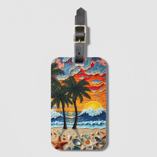 Beautiful Beach Scene with Palm Trees   ラゲッジタグ (正面縦)