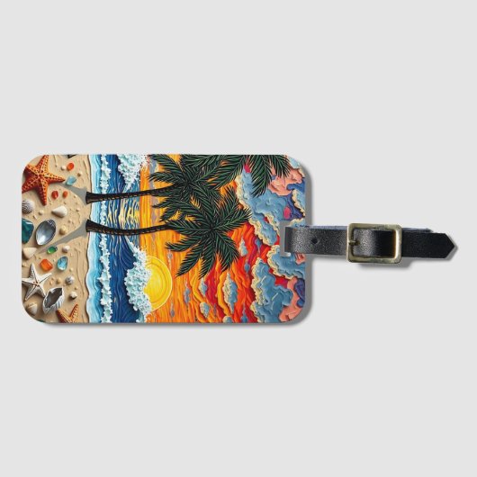Beautiful Beach Scene with Palm Trees   ラゲッジタグ (正面横)