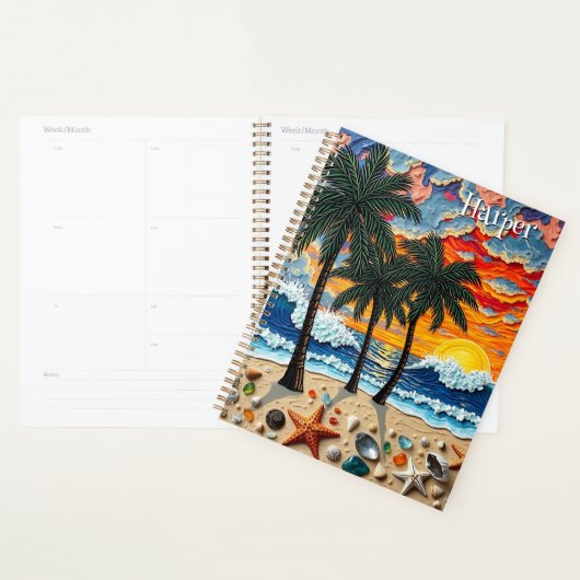 Beautiful Beach Scene with Palm Trees Personalized プランナー手帳 (ディスプレー)