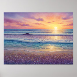 Beautiful Beach Waves and Shore Art ポスター