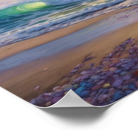 Beautiful Beach Waves and Shore Art ポスター (角)