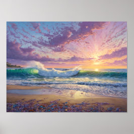 Beautiful Beach Waves and Shore Art ポスター