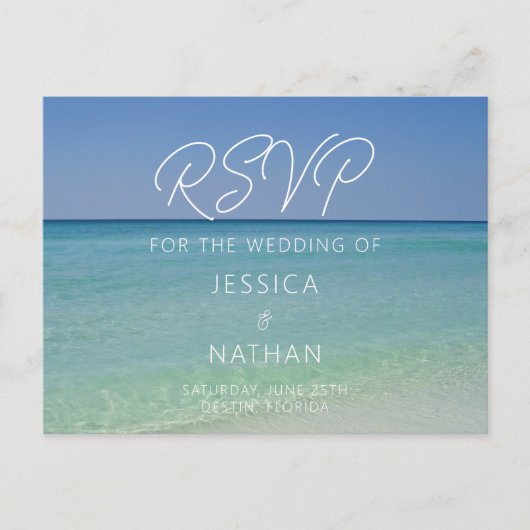 Beautiful Beach Wedding Summer Coastal RSVP ポストカード (正面)