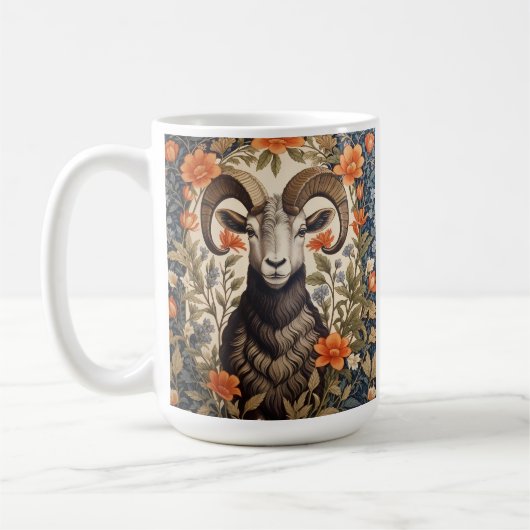 Beautiful Big Horn Sheep William Morris Inspired コーヒーマグカップ (左)