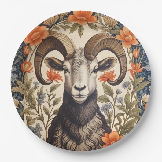 Beautiful Big Horn Sheep William Morris Inspired ペーパープレート (正面)