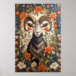 Beautiful Big Horn Sheep William Morris Inspired ポスター