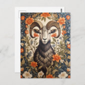 Beautiful Big Horn Sheep William Morris Inspired ポストカード (正面/裏面)