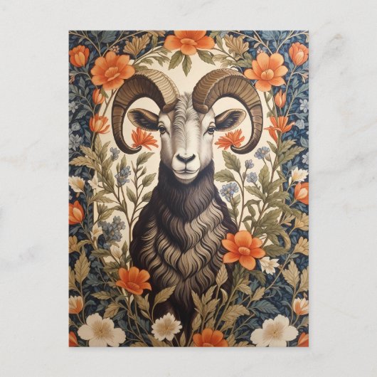 Beautiful Big Horn Sheep William Morris Inspired ポストカード (正面)