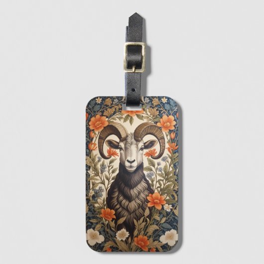 Beautiful Big Horn Sheep William Morris Inspired ラゲッジタグ (正面縦)