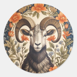 Beautiful Bighorn Sheep William Morris Inspired ラウンドシール