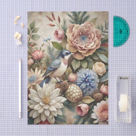 Beautiful Bird with an Assortment of Flowers 薄葉紙 (クラフト)