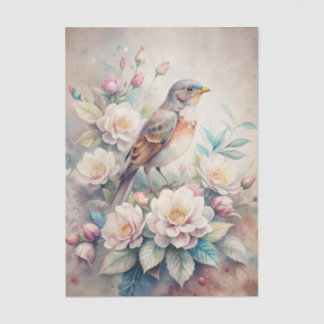 Beautiful Bird with Flowers in Pastel Shades 薄葉紙