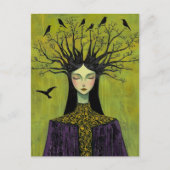Beautiful Birds on Her Head, Tree Branches Hair ポストカード (正面)