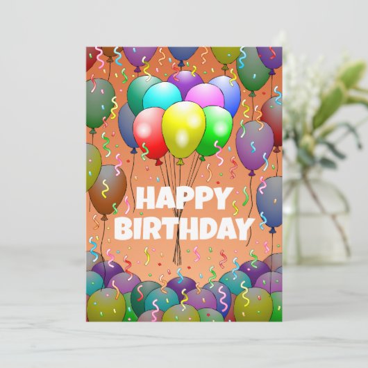 Beautiful Birthday Balloons and Confetti カード (スタンド正面)
