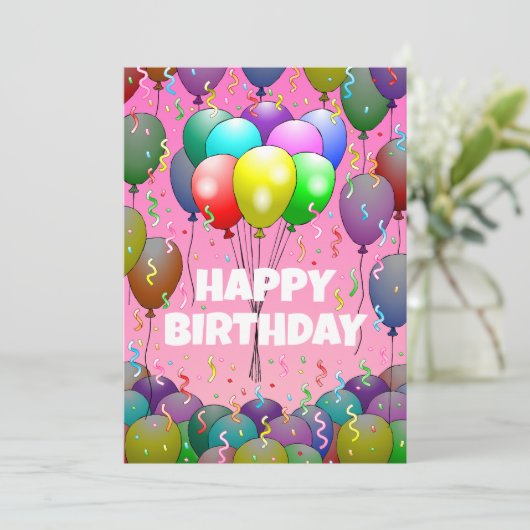 Beautiful Birthday Balloons and Confetti カード (スタンド正面)