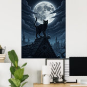 Beautiful Black Cat Sitting In The Clouds Poster ポスター (ホームオフィス)