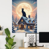 Beautiful Black Cat Sitting In The Clouds Poster ポスター (ホームオフィス)
