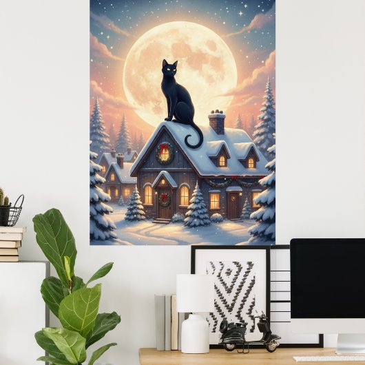 Beautiful Black Cat Sitting In The Clouds Poster ポスター (ホームオフィス)