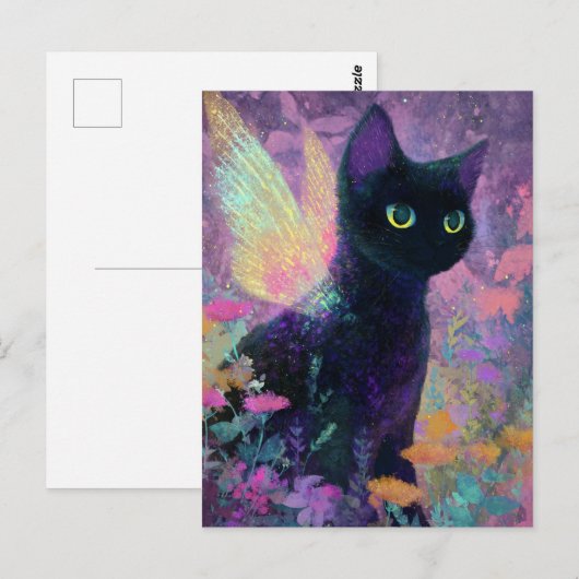Beautiful Black Cat With Fairy Wings ポストカード (正面/裏面)