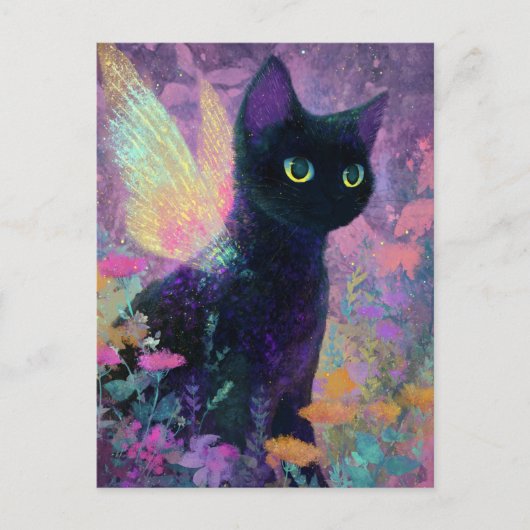 Beautiful Black Cat With Fairy Wings ポストカード (正面)