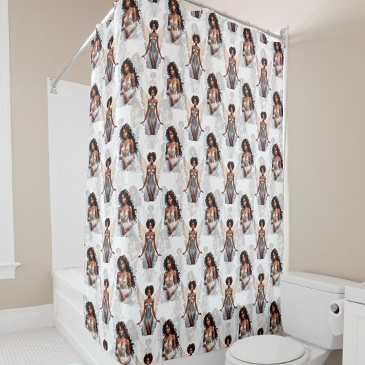 Beautiful Black Girl Angels Pattern Design  シャワーカーテン